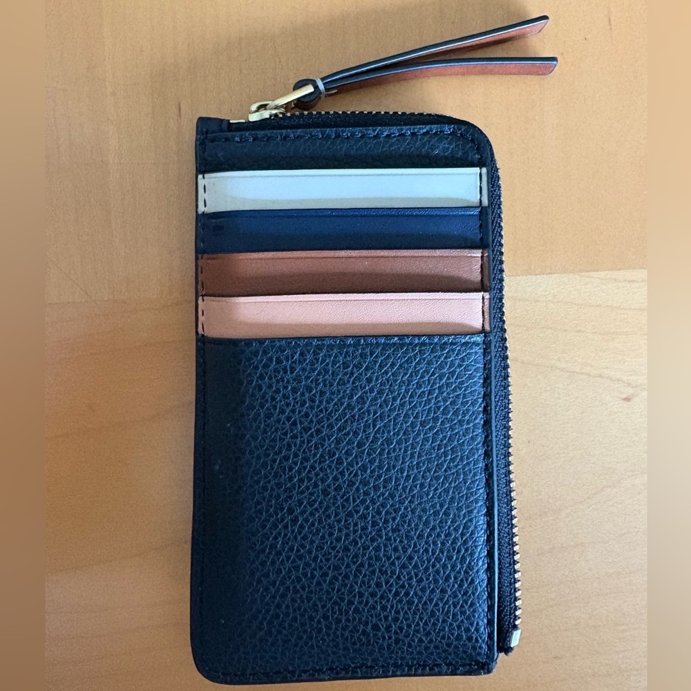 Tory Burch Robinson Pebbled Leather Card Case One Size, BLACK - Picture 5 of 6